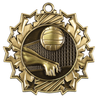 Antique Gold 2 1/4" Volleyball Ten Star Medal