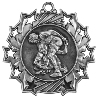 Antique Silver 2 1/4" Wrestling Ten Star Medal