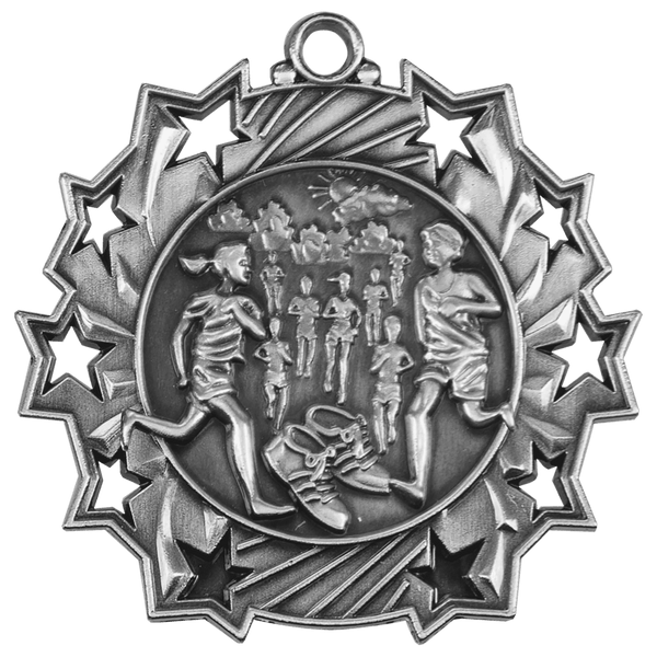Antique Silver 2 1/4" Cross Country Ten Star Medal