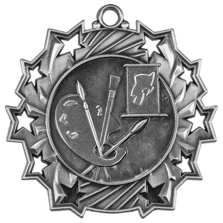Antique Silver 2 1/4" Art Ten Star Medal