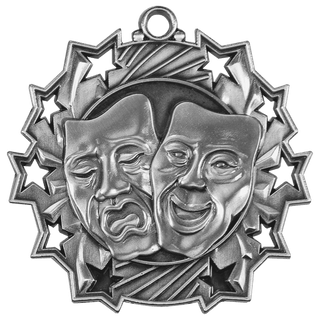 Antique Silver 2 1/4" Drama Ten Star Medal