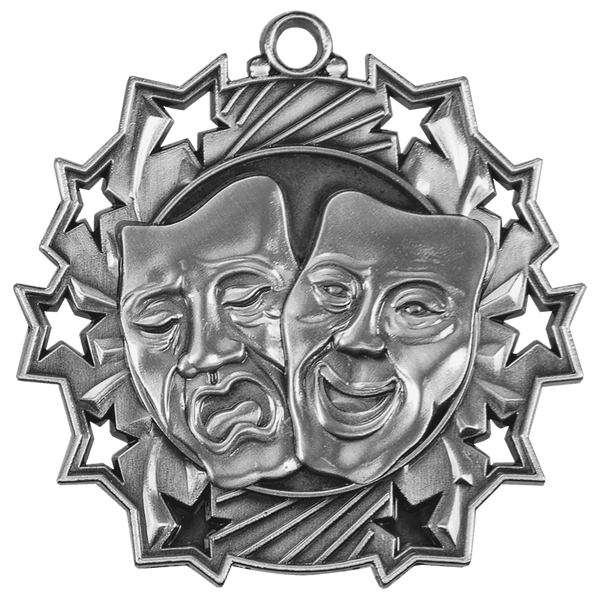 Antique Silver 2 1/4" Drama Ten Star Medal