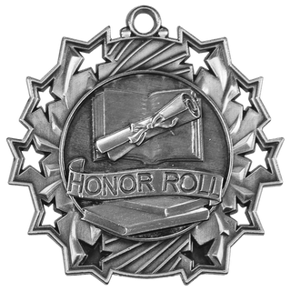 Antique Silver 2 1/4" Honor Roll Ten Star Medal