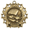 Antique Gold 2 1/4" Lamp of Knowledge Ten Star Medal