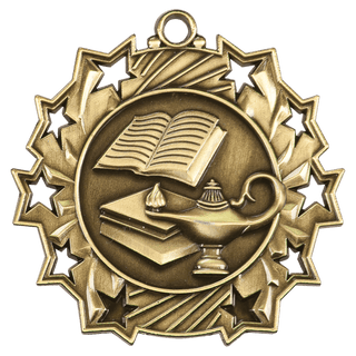 Antique Gold 2 1/4" Lamp of Knowledge Ten Star Medal