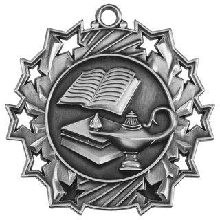 Antique Silver 2 1/4" Lamp of Knowledge Ten Star Medal