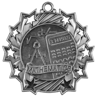 Antique Silver 2 1/4" Math Ten Star Medal