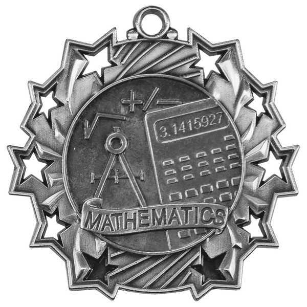Antique Silver 2 1/4" Math Ten Star Medal