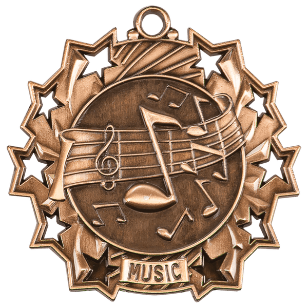 Antique Bronze 2 1/4" Music Ten Star Medal