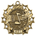 Antique Gold 2 1/4" Music Ten Star Medal