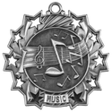 Antique Silver 2 1/4" Music Ten Star Medal