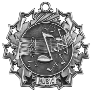 Antique Silver 2 1/4" Music Ten Star Medal