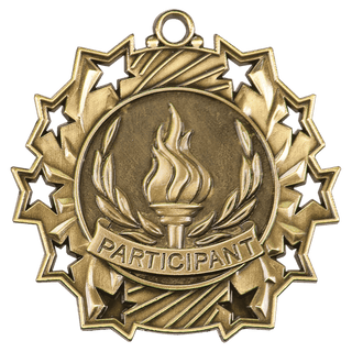 Antique Gold 2 1/4" Participant Ten Star Medal