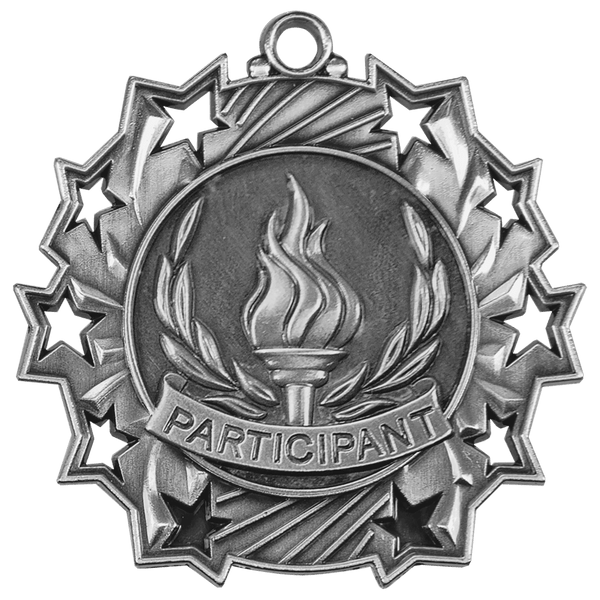 Antique Silver 2 1/4" Participant Ten Star Medal