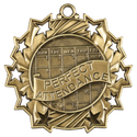 Antique Gold 2 1/4" Perfect Attendance Ten Star Medal