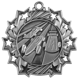 Antique Silver 2 1/4" Pinewood Derby Ten Star Medal