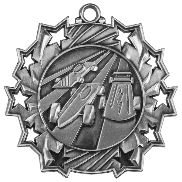 Antique Silver 2 1/4" Pinewood Derby Ten Star Medal