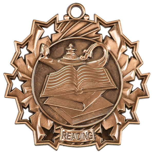 Antique Bronze 2 1/4" Reading Ten Star Medal