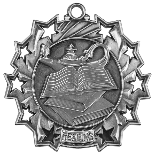 Antique Silver 2 1/4" Reading Ten Star Medal