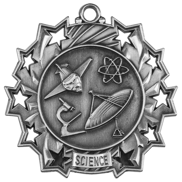 Antique Silver 2 1/4" Science Ten Star Medal
