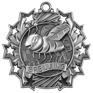 Antique Silver 2 1/4" Spelling Ten Star Medal