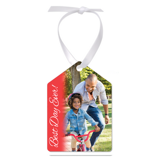 2.5" x 3.5" Gloss White Unisub Aluminum Tag Ornament, 2-Side w/White Ribbon