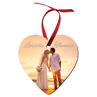 3.25" x 3.25" Gloss White Unisub Hardboard Heart Ornament, 2-Sided w/Red Ribbon