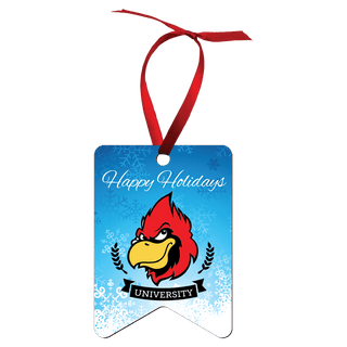 2.5" x 3.5" Gloss White Unisub Hardboard Bunting Ornament, 2-Sided w/Red Ribbon