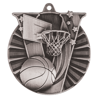 Antique Silver 2" Basketball Victory Medal