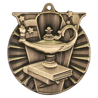 Antique Gold 2" Lamp of Knowledge Victory Medal