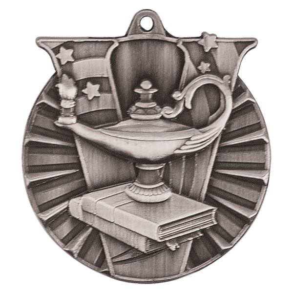 Antique Silver 2" Lamp of Knowledge Victory Medal