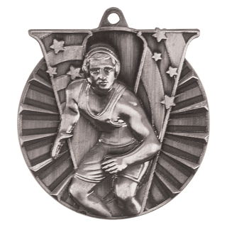 Antique Silver 2" Wrestling Victory Medal