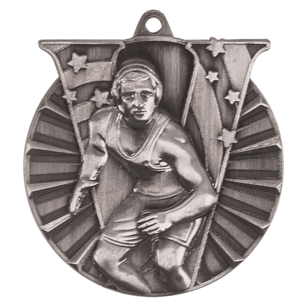 Antique Silver 2" Wrestling Victory Medal