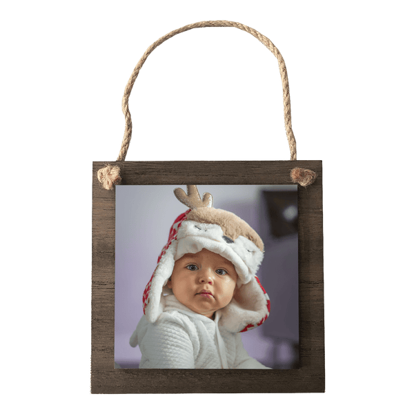 4.8" x 4.8" Wooden Dark Brown Square Ornament with  Sublimatable Plate