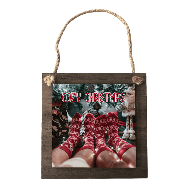 4.8" x 4.8" Wooden Dark Brown Square Ornament with  Sublimatable Plate